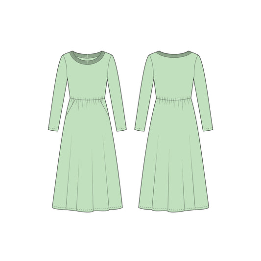 Women's Full Sleeves Long Dress Sewing Pattern - A0002-23-W-1