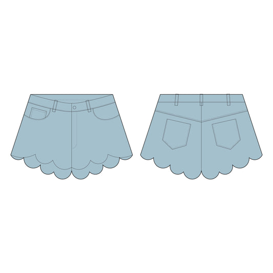 Women's Denim Shorts Sewing Pattern - A0004-22-V-2