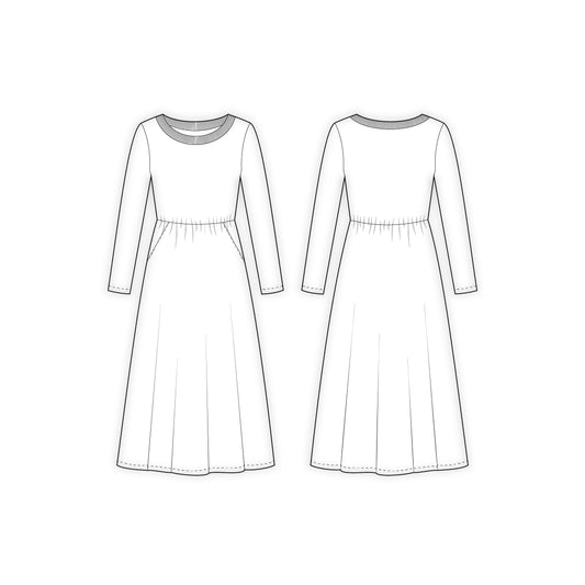 Women's Full Sleeves Long Dress Sewing Pattern - A0002-23-W-1