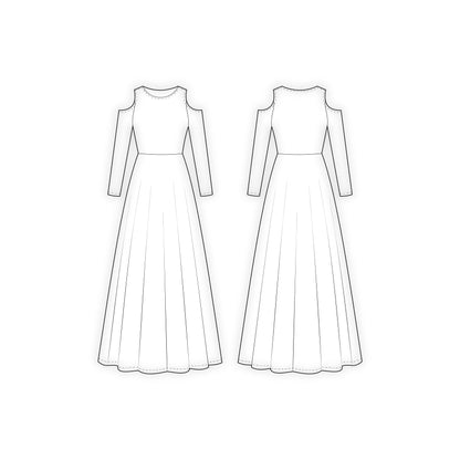 Women's Full Sleeves Cold Shoulder Long Dress Sewing Pattern - A0004-23-W-1