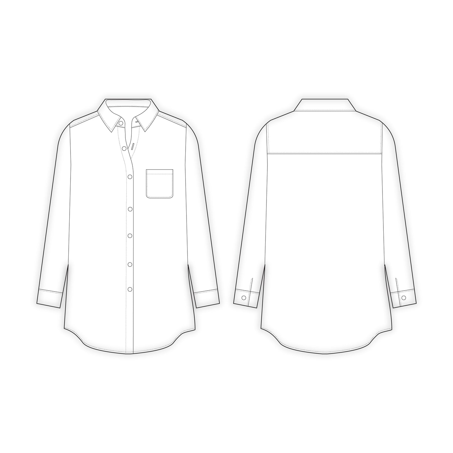 Women's Loose Fit Long Shirt Sewing Pattern - A0003-22-V-2