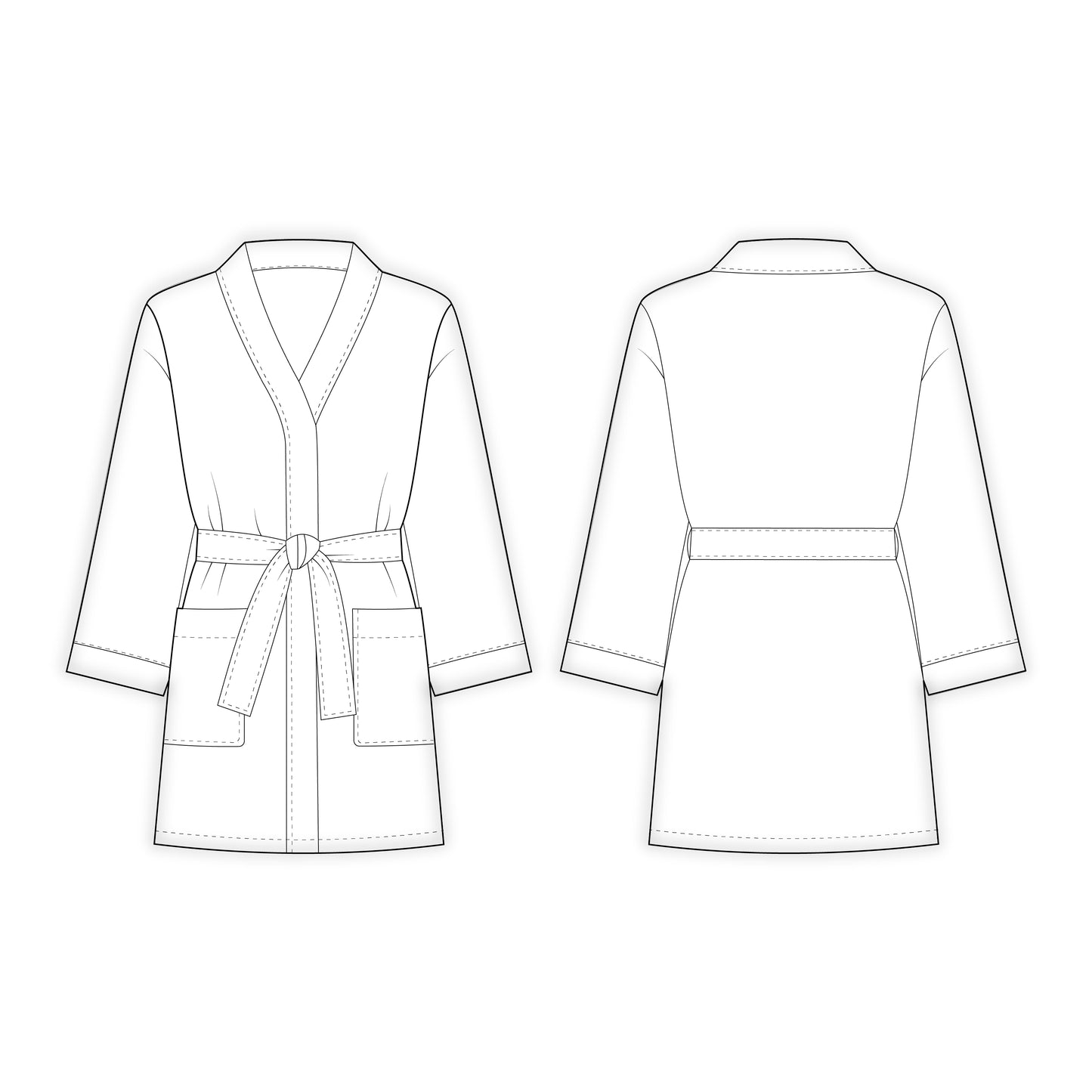 Women's Short Length Bathrobe Sewing Pattern - A0002-25-Y-2