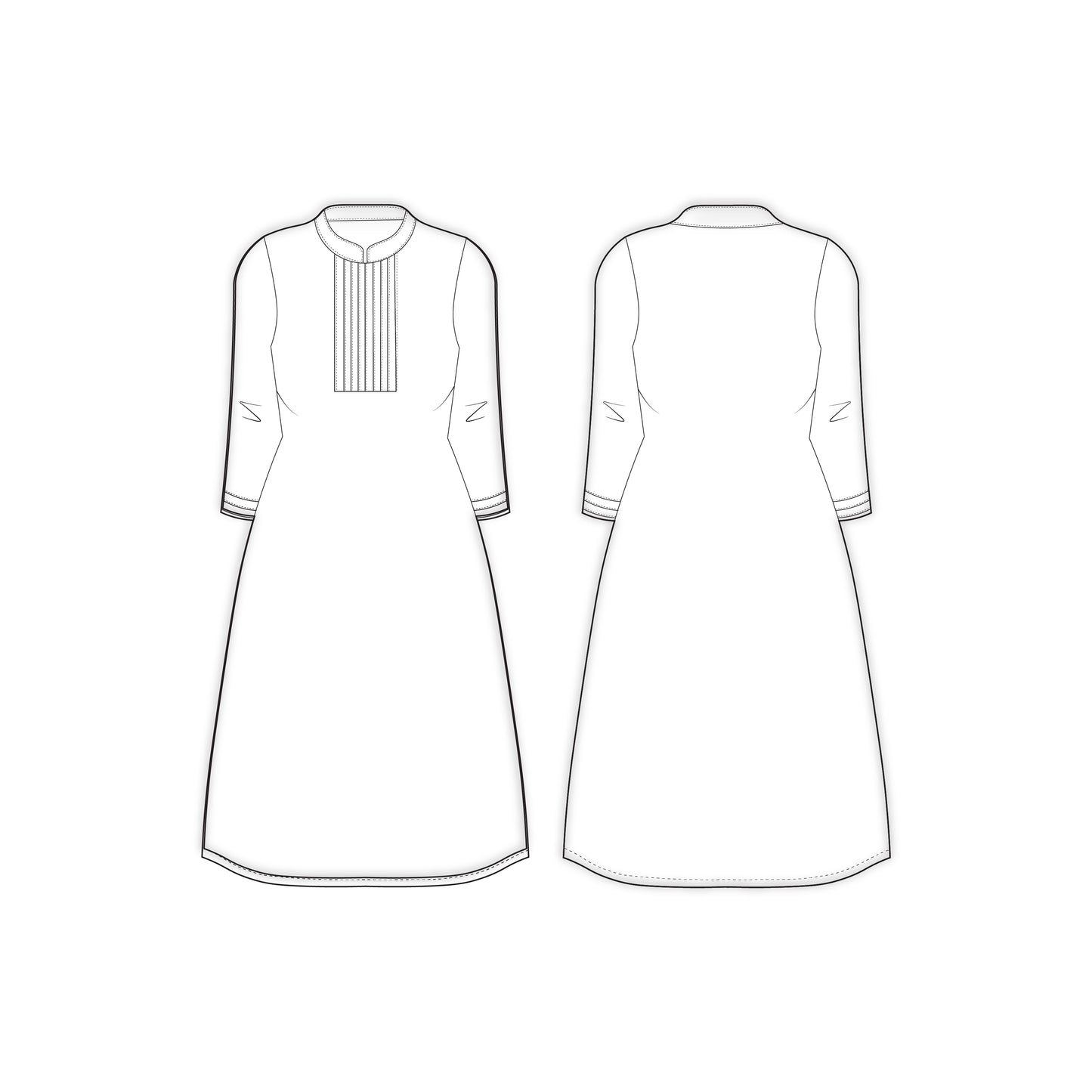 Women's Full Sleeves Chinese Collar Kurti Sewing Pattern - A0002-23-W-2