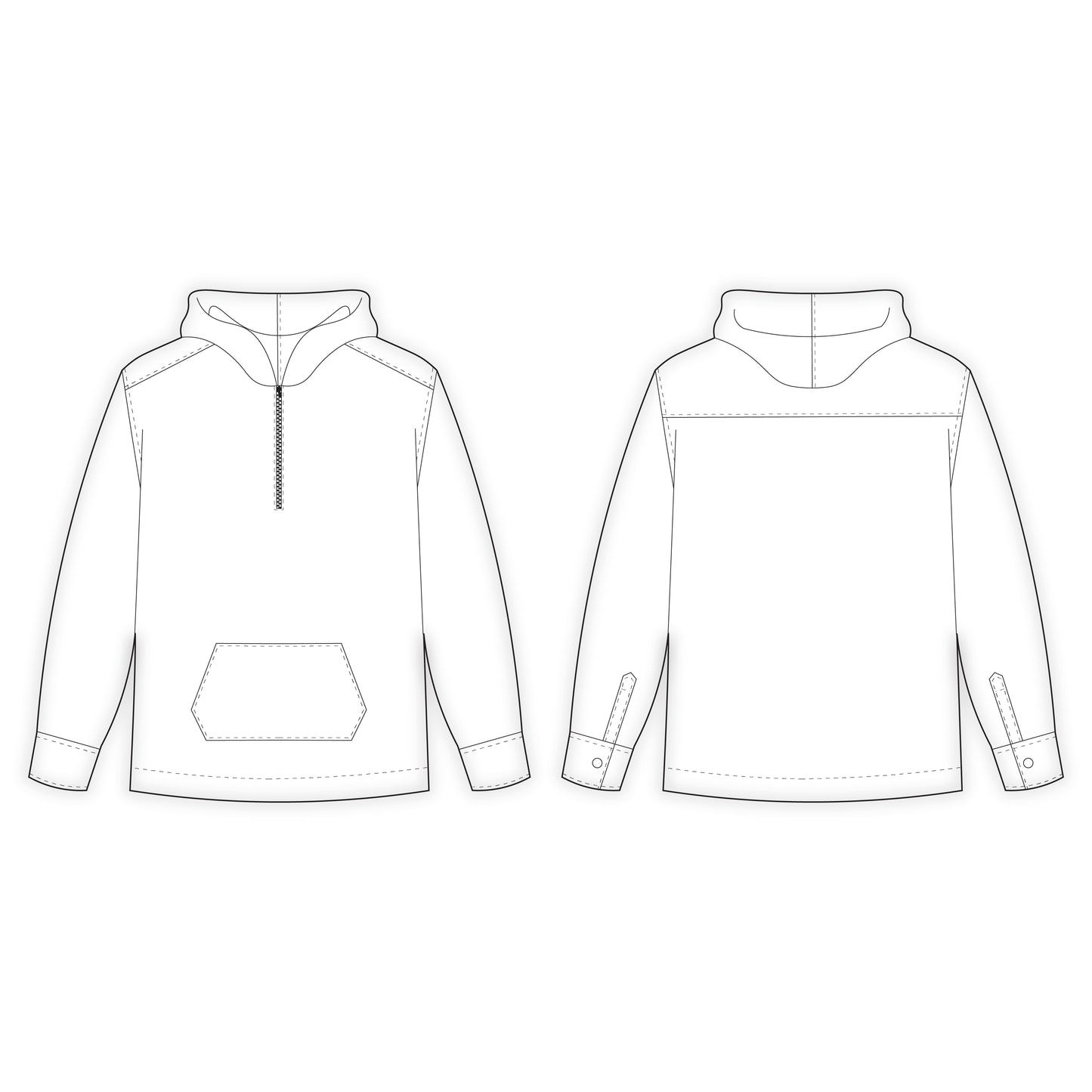 Men's Full Sleeves Shirt with Hood Sewing Pattern - A0021-22-V-04