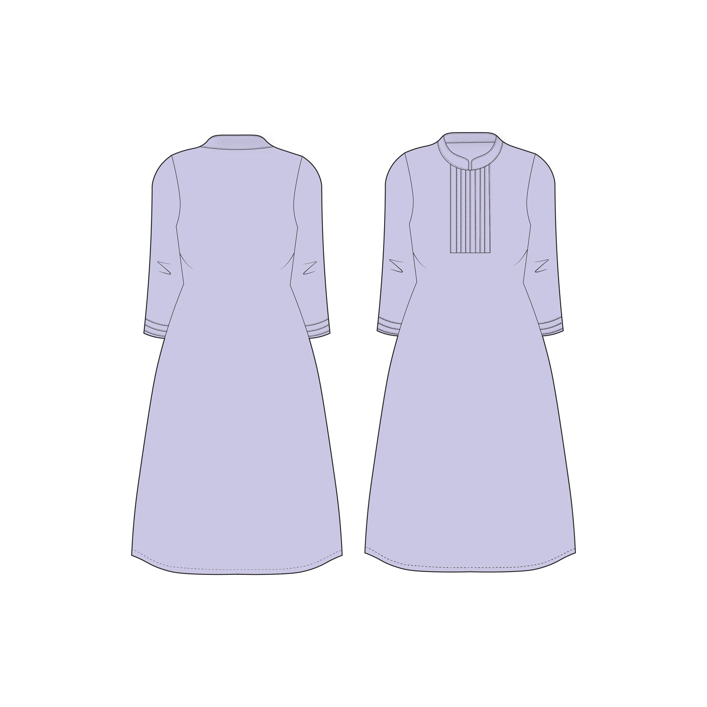 Women's Full Sleeves Chinese Collar Kurti Sewing Pattern - A0002-23-W-2