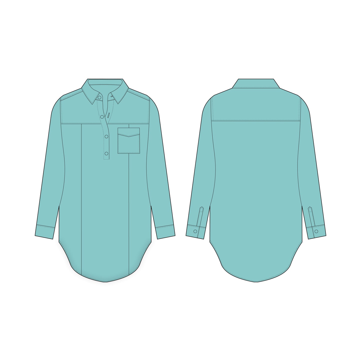 Women's Long Shirt Sewing Pattern - A0006-22-V-2