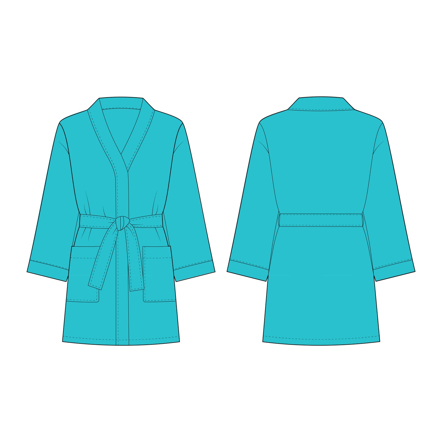 Women's Short Length Bathrobe Sewing Pattern - A0002-25-Y-2