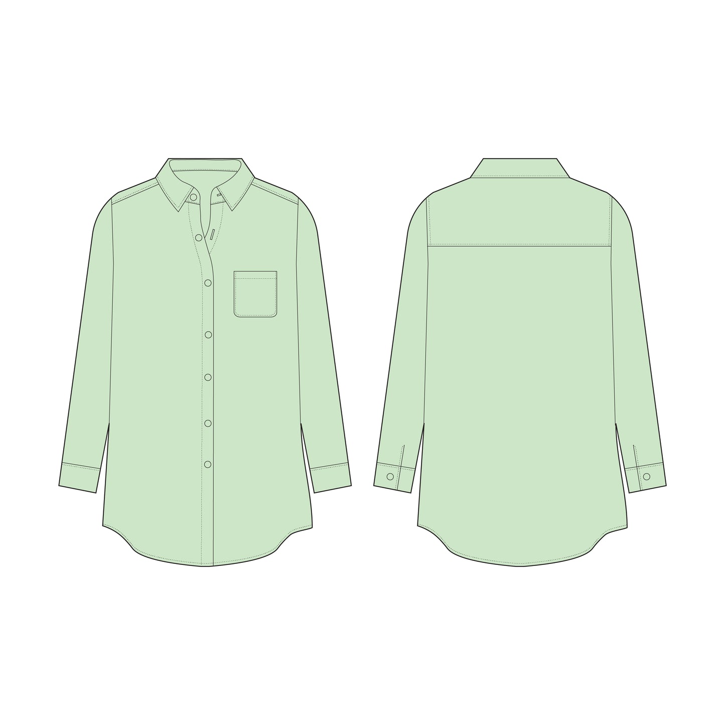 Women's Loose Fit Long Shirt Sewing Pattern - A0003-22-V-2