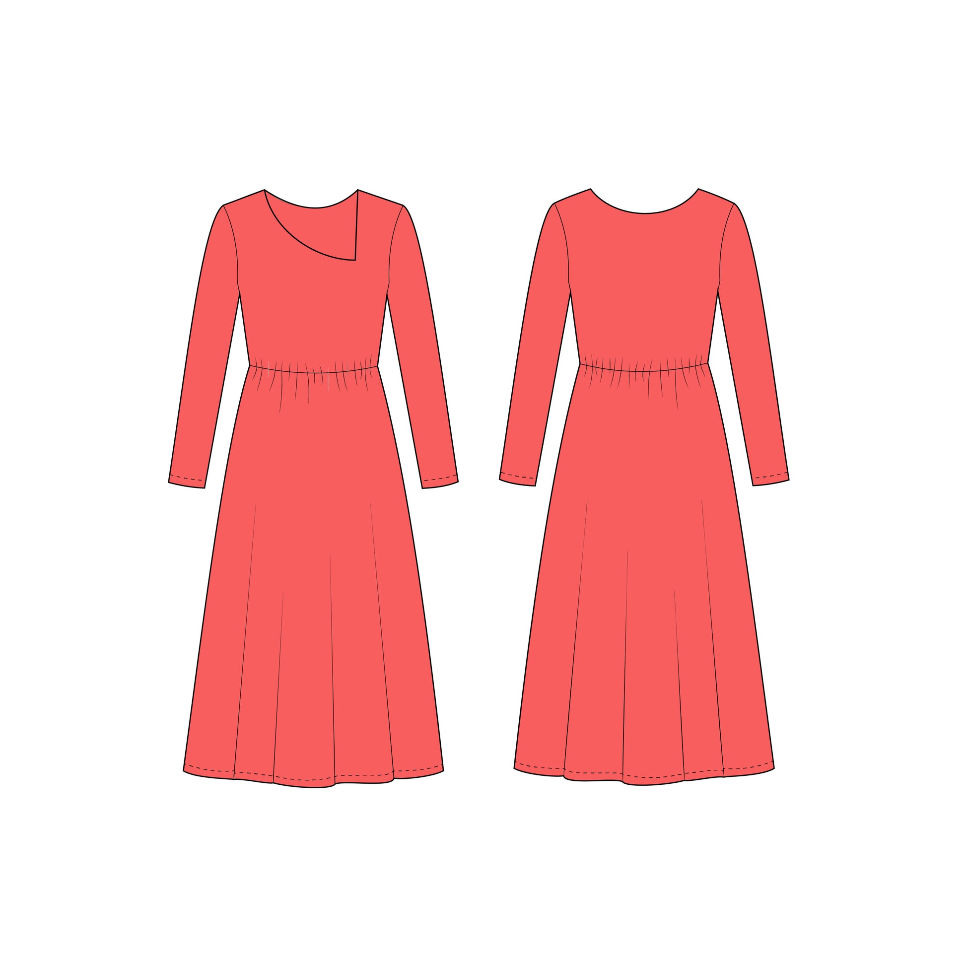 Women's Full Sleeves Asymmetrical Neck Long Dress Sewing Pattern - A00 Leean Patterns Women's Full Sleeves Asymmetrical Neck Long Dress Sewing Pattern - A00 Leean Patterns