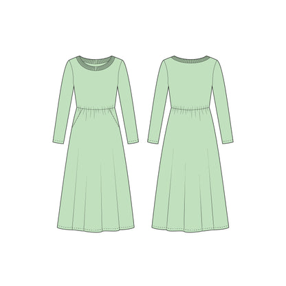 Women's Full Sleeves Long Dress Sewing Pattern - A0002-23-W-1
