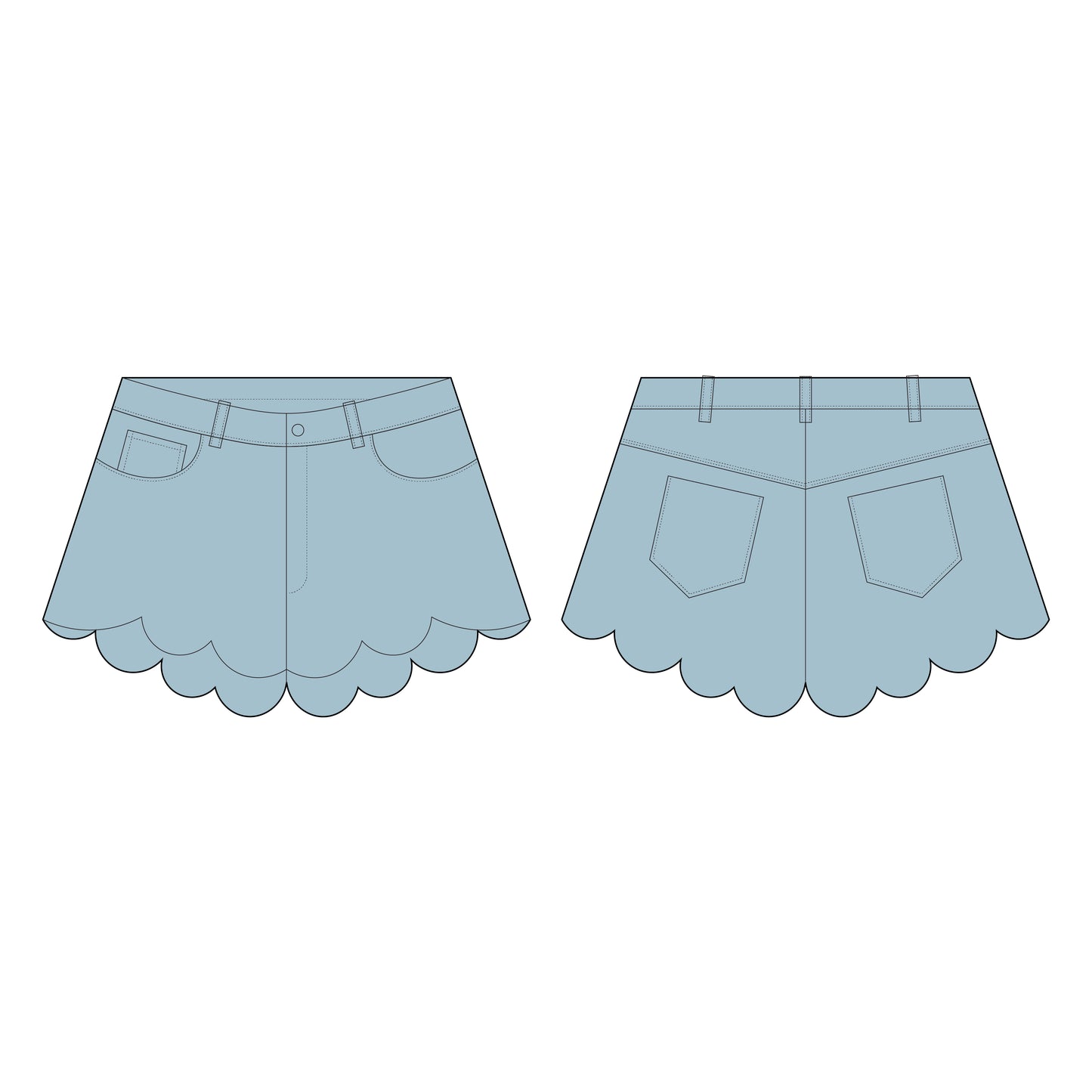 Women's Denim Shorts Sewing Pattern - A0004-22-V-2