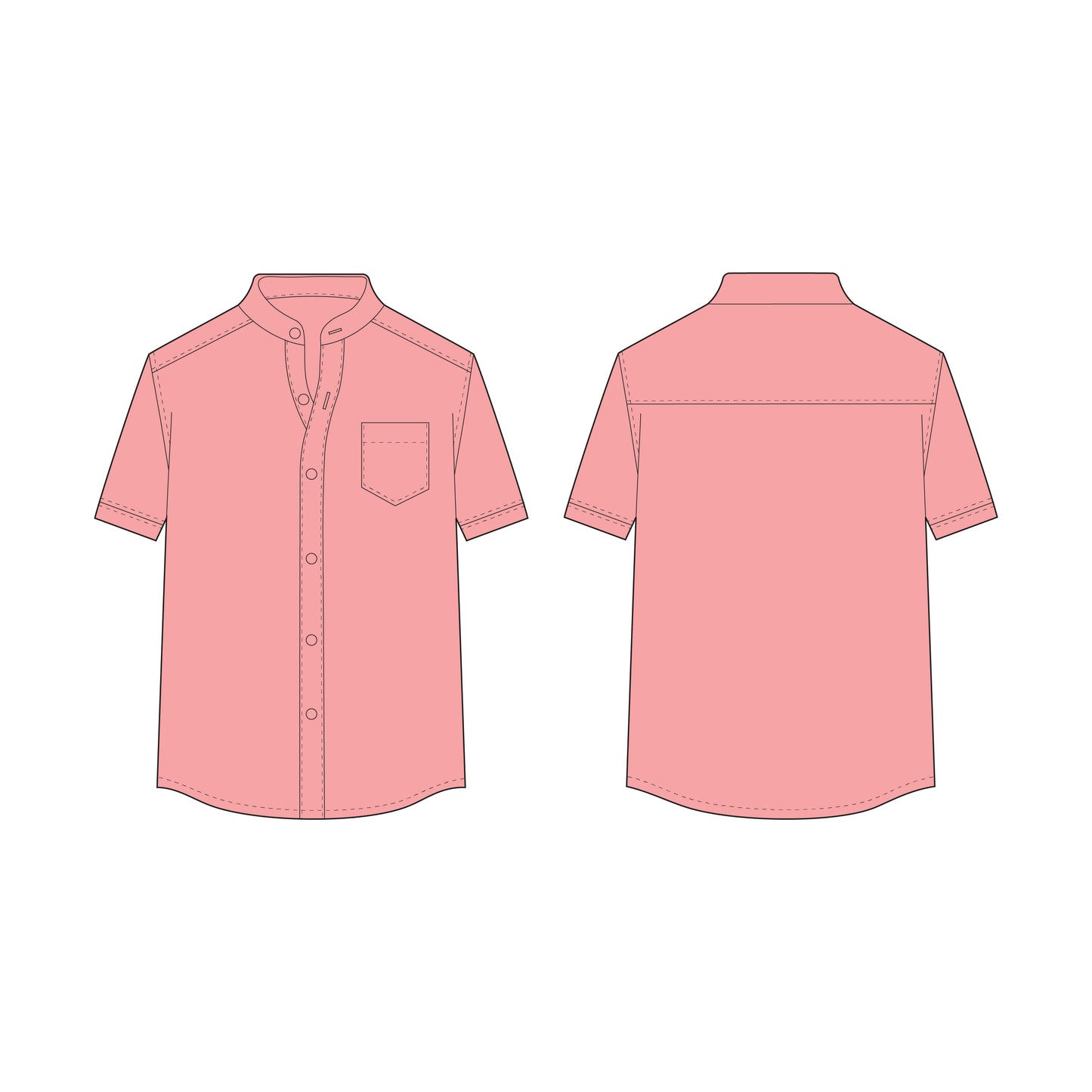 Men's Half Sleeves Shirt Chinese Collar Sewing Pattern - A0009-22-V-04