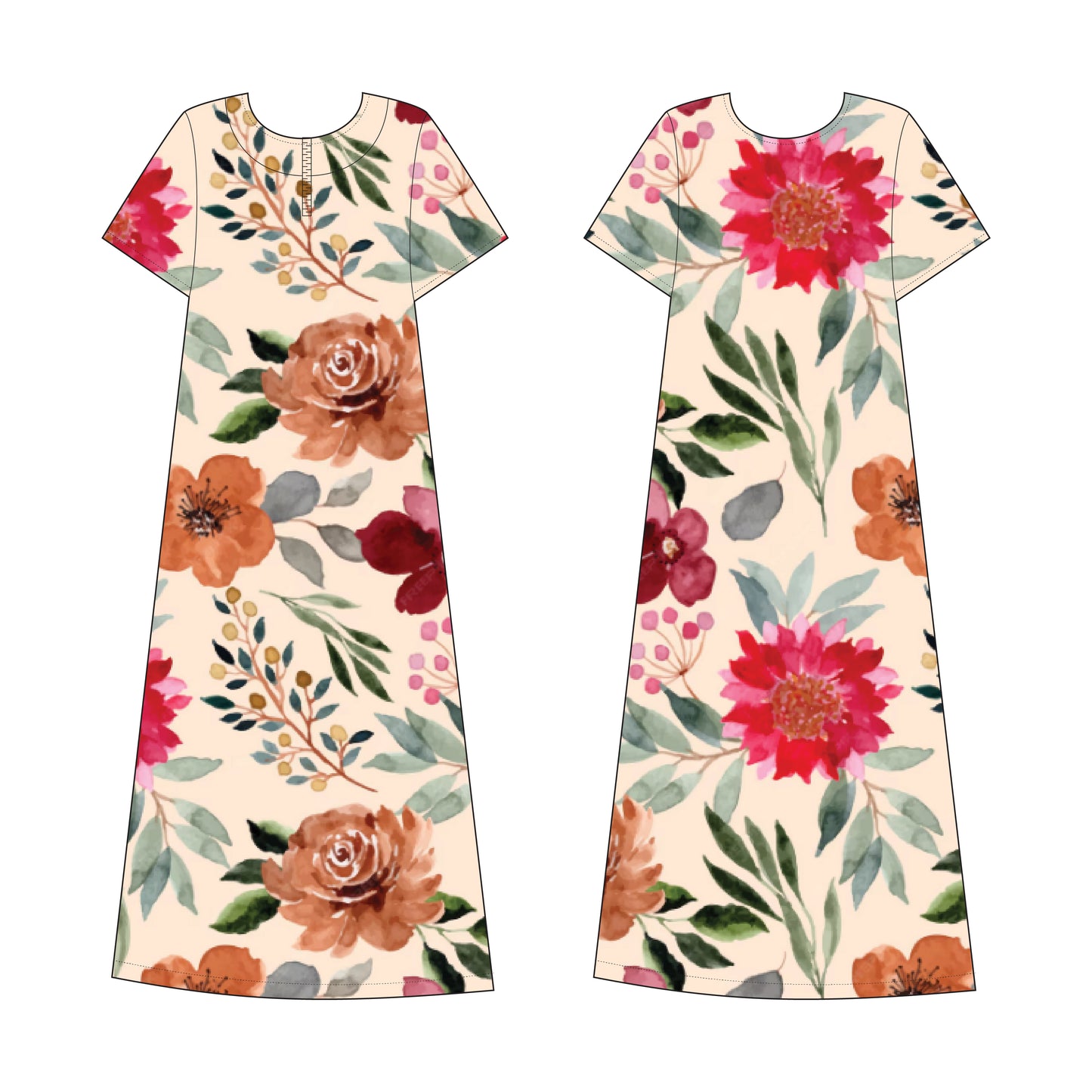 Women's Nighty Sewing Pattern - A0006-22-V-12