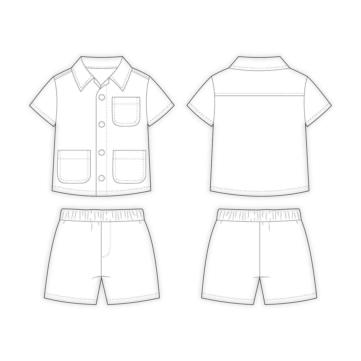 Kids - Boy's Shirt & Shorts Co-ord Set Sewing Pattern - A0001-25-Y-8