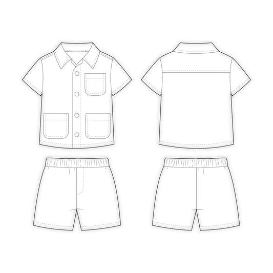 Kids - Boy's Shirt & Shorts Co-ord Set Sewing Pattern - A0001-25-Y-8