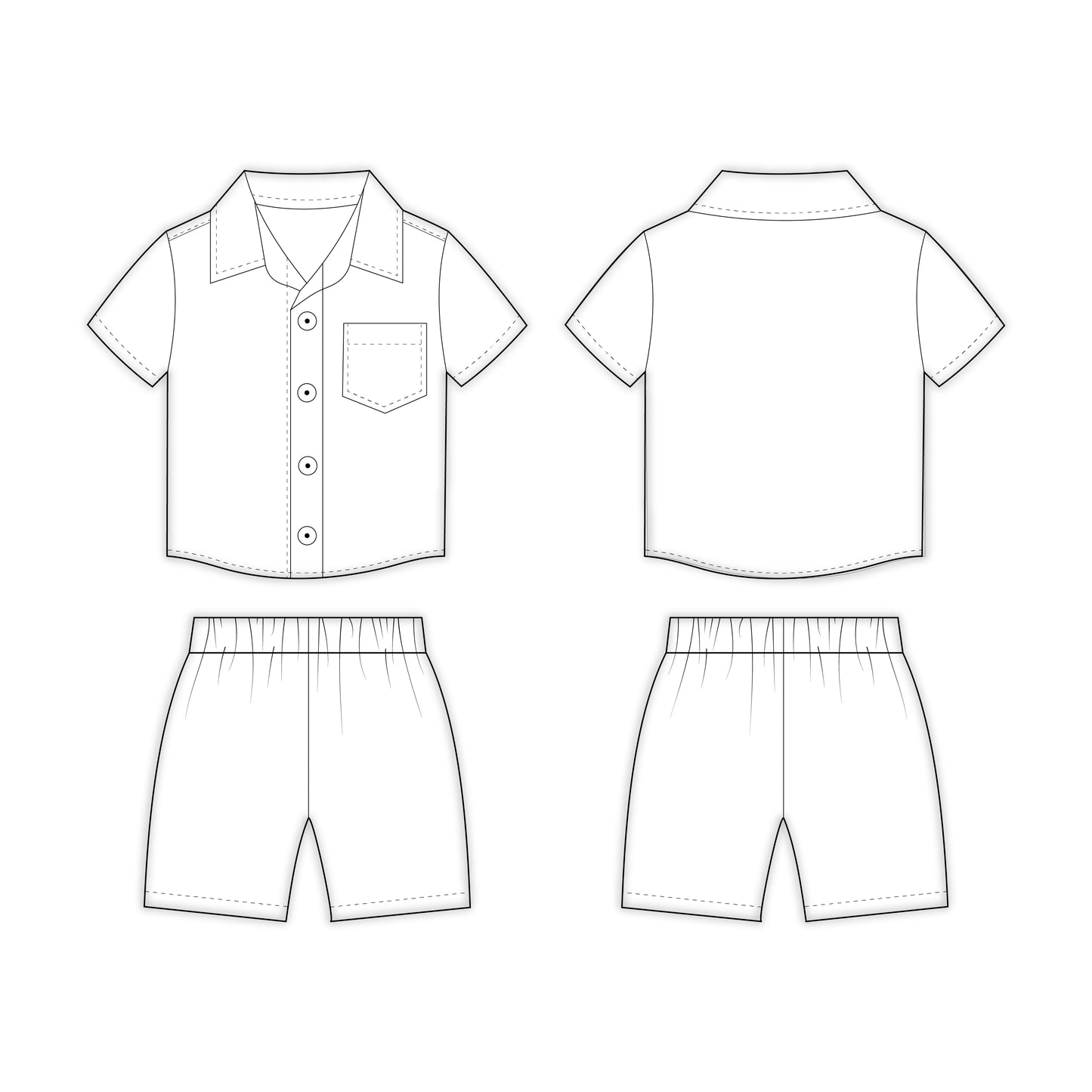 Kids - Boy's Shirt & Shorts Co-ord Set Sewing Pattern - A0006-25-Y-8