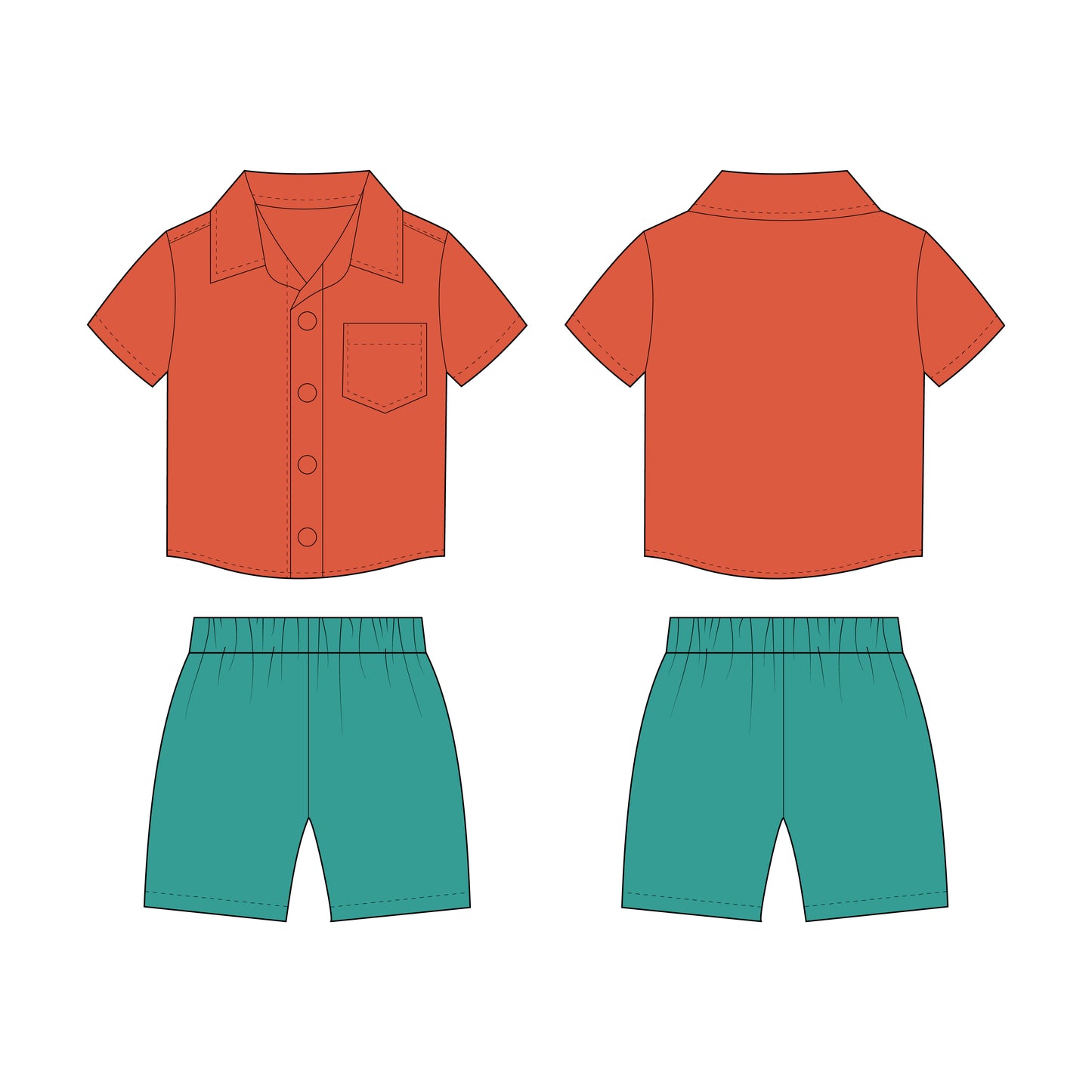Kids - Boy's Shirt & Shorts Co-ord Set Sewing Pattern - A0006-25-Y-8