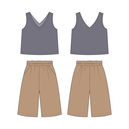 Kids - Girl's Top & Pant Co-ord Set Sewing Pattern - A0007-25-Y-8