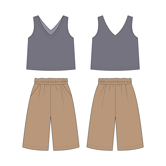 Kids - Girl's Top & Pant Co-ord Set Sewing Pattern - A0007-25-Y-8