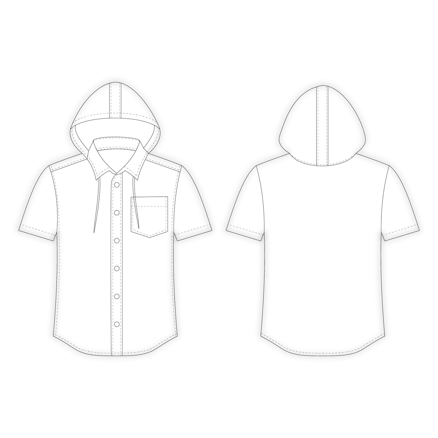 Men's Half Sleeves Shirt with Hood Sewing Pattern - A0002-22-V-04