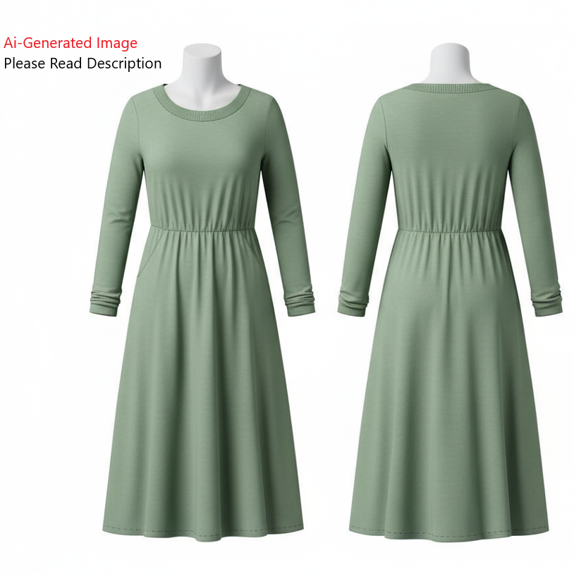 Women's Full Sleeves Long Dress Sewing Pattern - A0002-23-W-1