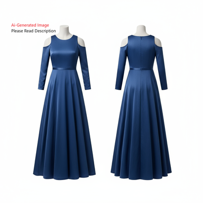 Women's Full Sleeves Cold Shoulder Long Dress Sewing Pattern - A0004-23-W-1