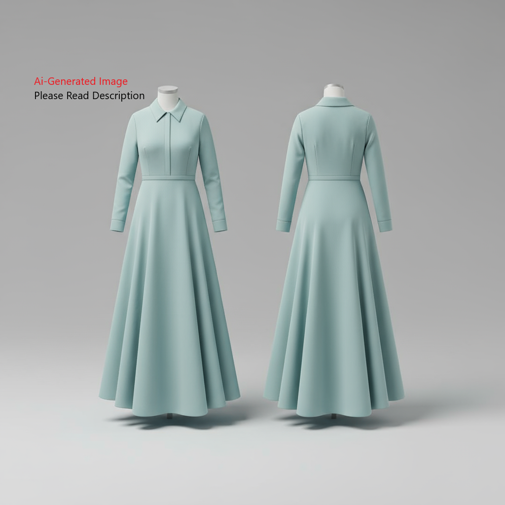 Women's Full Sleeves Collar Neck Long Dress Sewing Pattern - A0005-23-W-1