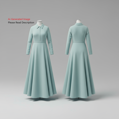 Women's Full Sleeves Collar Neck Long Dress Sewing Pattern - A0005-23-W-1